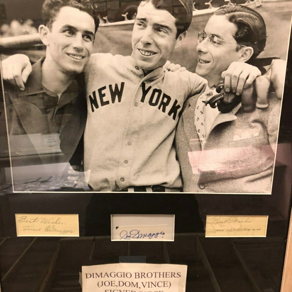 DiMaggio Brothers signed Piece, matted and framed: Joe, Dom,Vince PSA/DNA