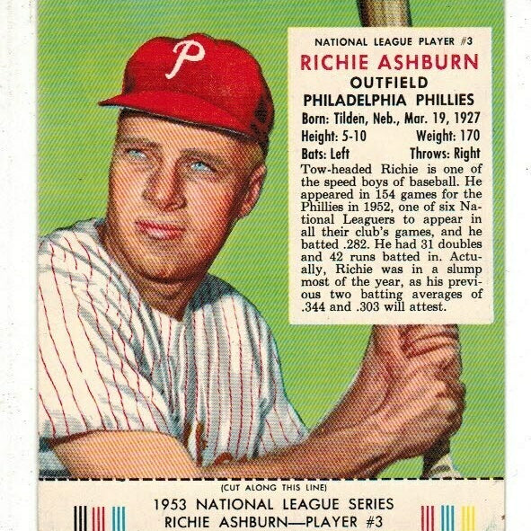 1953 Red Man Tobacco #3 NL Richie Ashburn Ex/Mint+