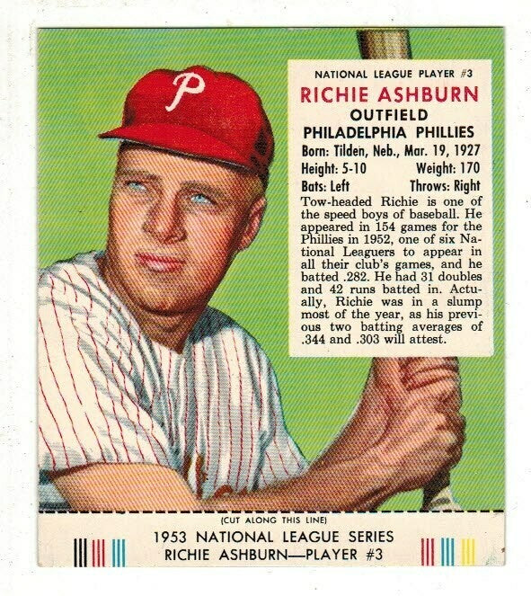 1953 Red Man Tobacco #3 NL Richie Ashburn Ex/Mint+