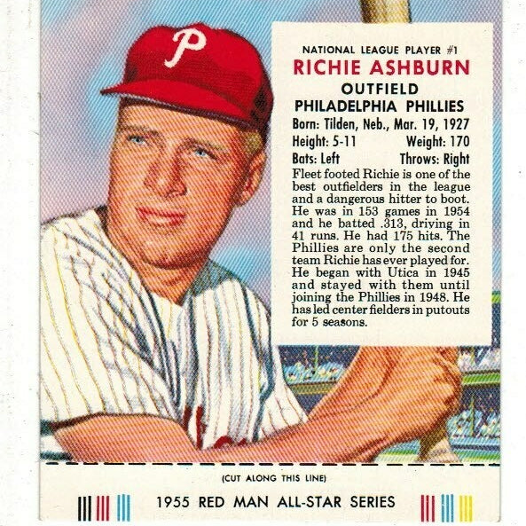 1955 Red Man Tobacco #1 NL Richie Ashburn Ex/Mint