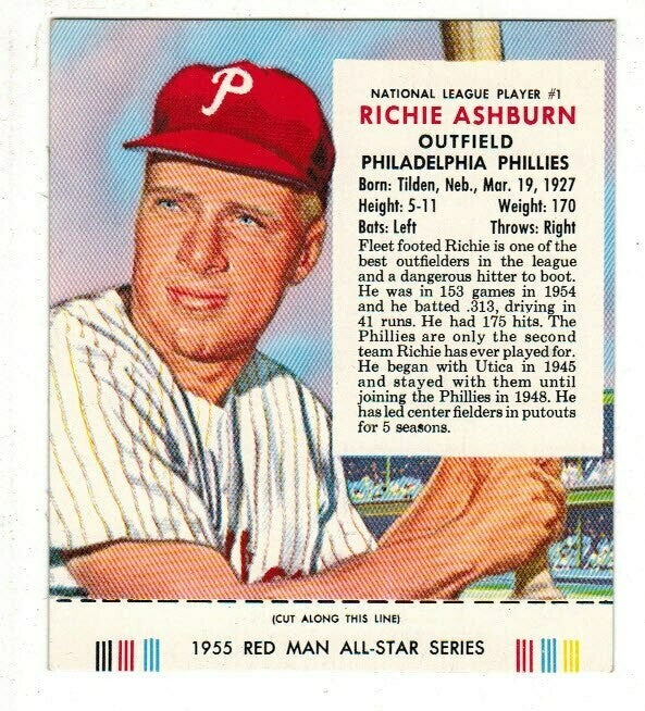 1955 Red Man Tobacco #1 NL Richie Ashburn Ex/Mint