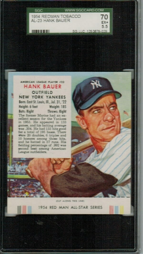 1954 Red Man Tobacco #AL23 Hank Bauer SGC 5.5