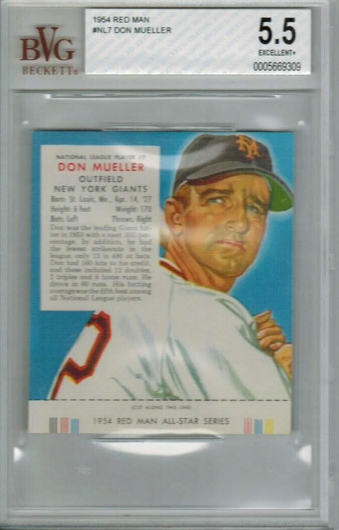 1954 Red Man Tobacco #NL7 Don Mueller Beckett graded 5.5