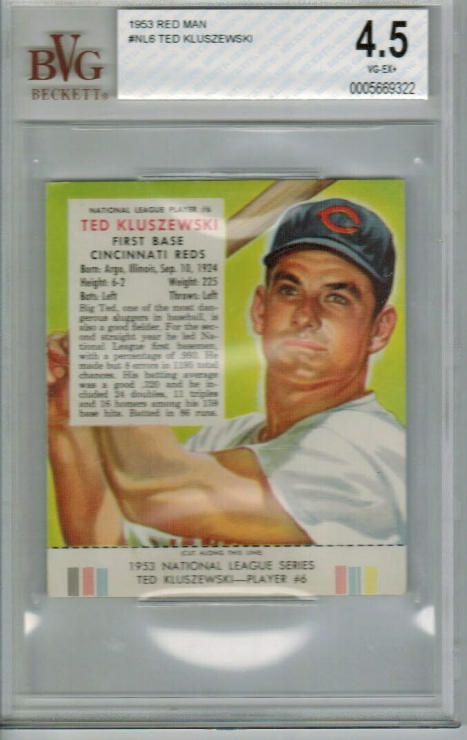 1953 Red Man #NL6 Ted Kluszewski Beckett Graded 4.5