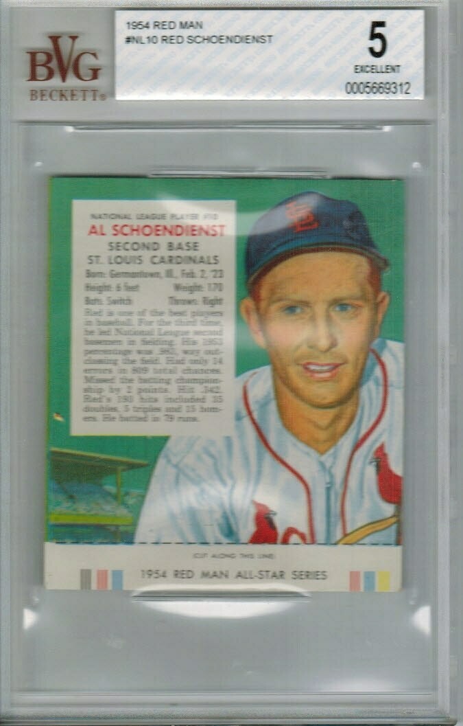 1954 Red Man Tobacco #NL10 Red Schoendienst Beckett 5