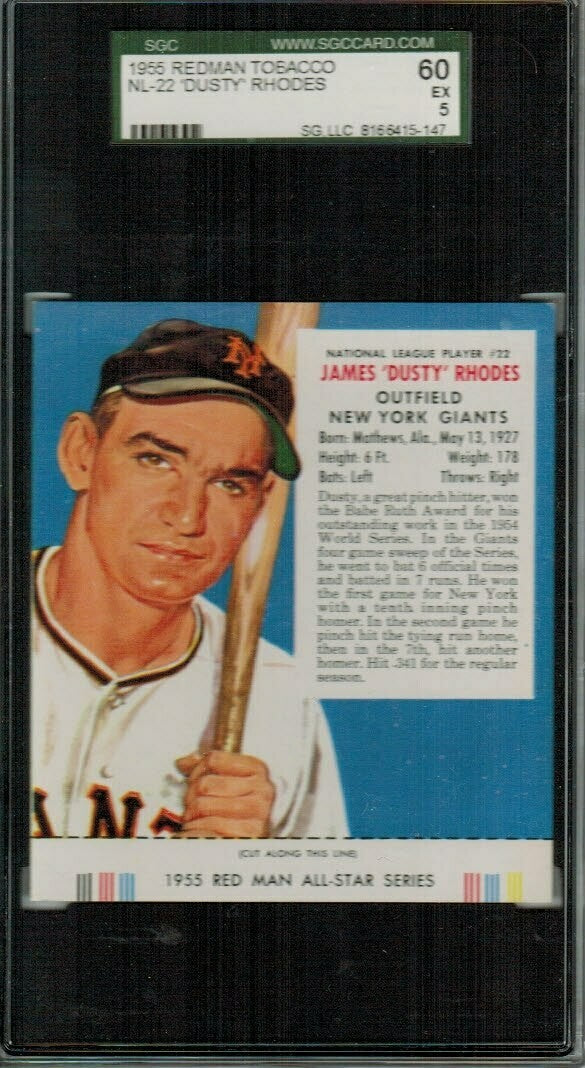 1955 Red Man Tobacco #NL22 Dusty Rhodes SGC 5
