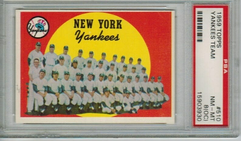 1959 Topps #510 Yankees Team Card PSA 8 o/c