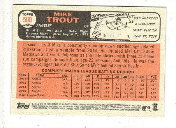2015 Topps Heritage #500 Mike Trout Color Swap SP