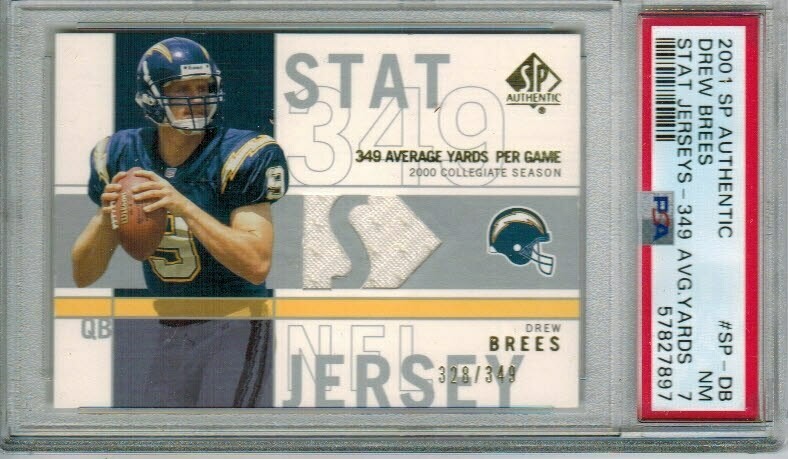 2001 SP Authentic Drew Brees Rookie Stat Jersey PSA 7