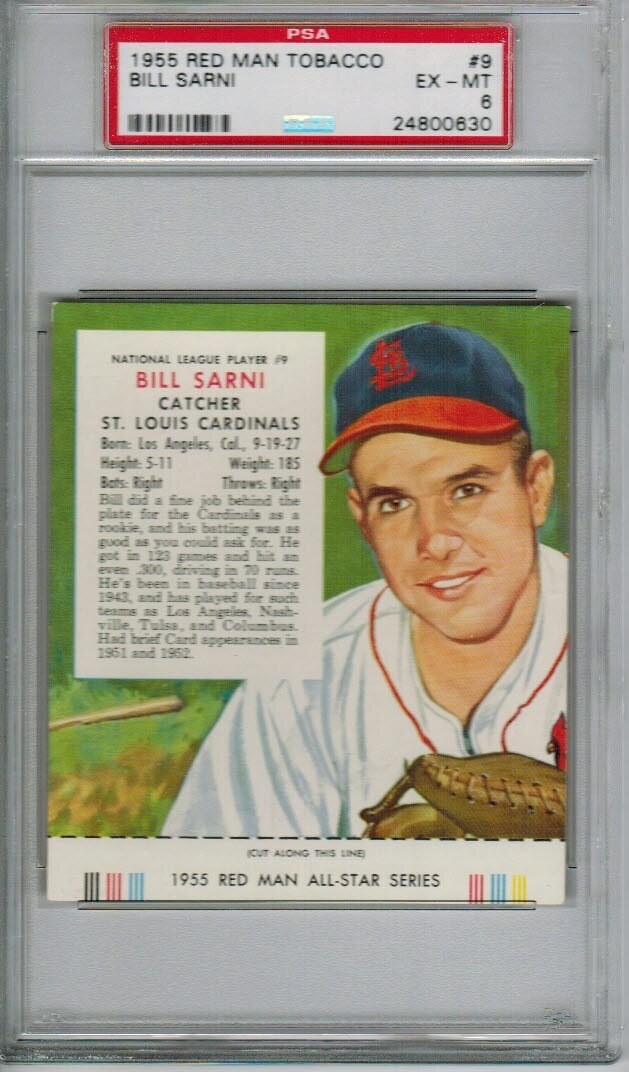 1955 Red Man Tobacco NL9 Bill Sarni PSA 6