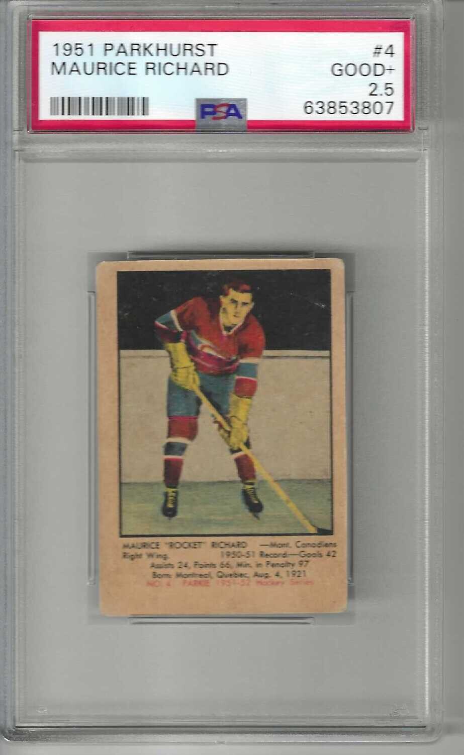 1951 Parkhurst #4 Maurice Richard rookie PSA 2.5 Nice!