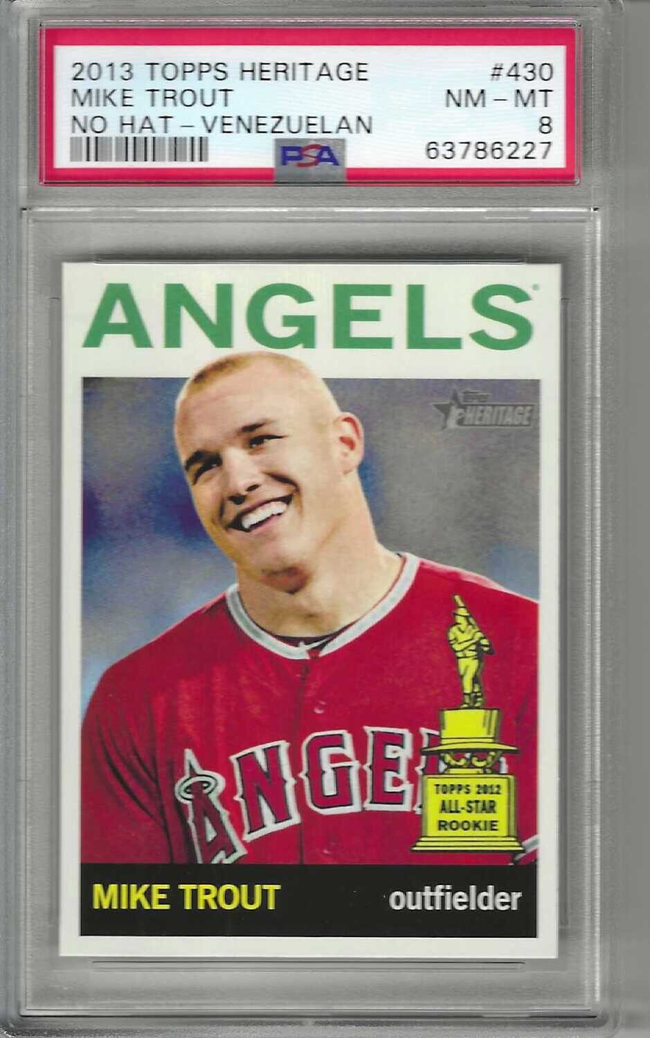 2013 Topps Heritage Venezuelan Variation Mike Trout No Hat #430A PSA 8