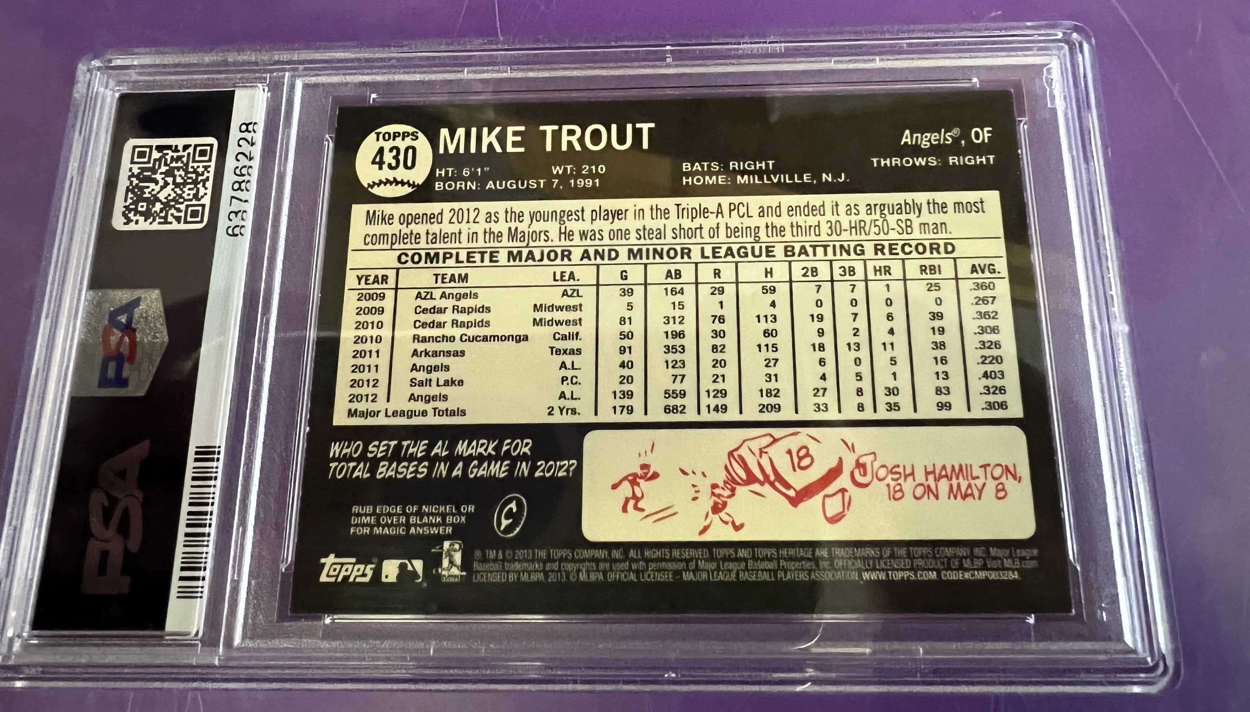 2013 Topps Heritage Venezuelan Variation Mike Trout #430B At Bat PSA 9