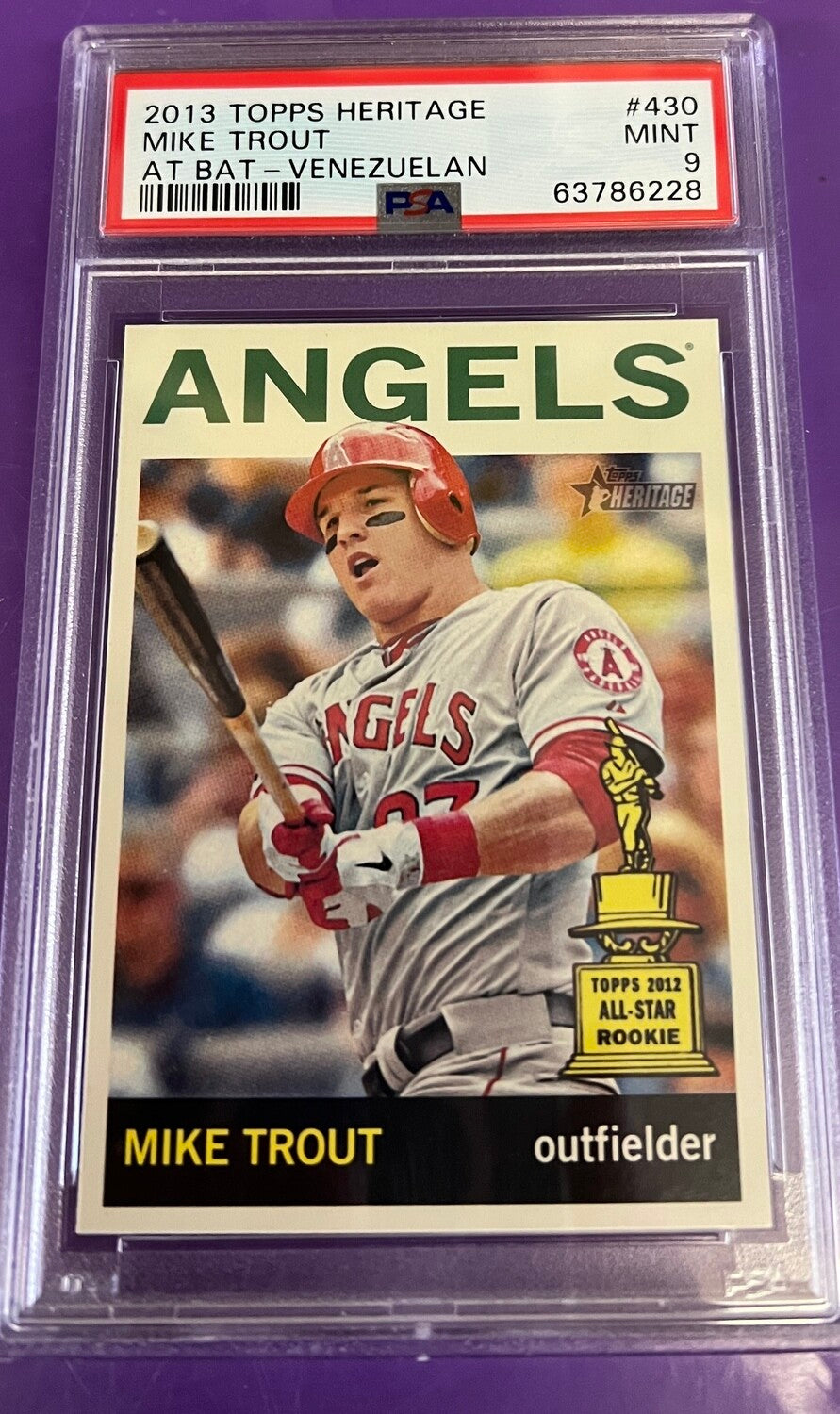 2013 Topps Heritage Venezuelan Variation Mike Trout #430B At Bat PSA 9