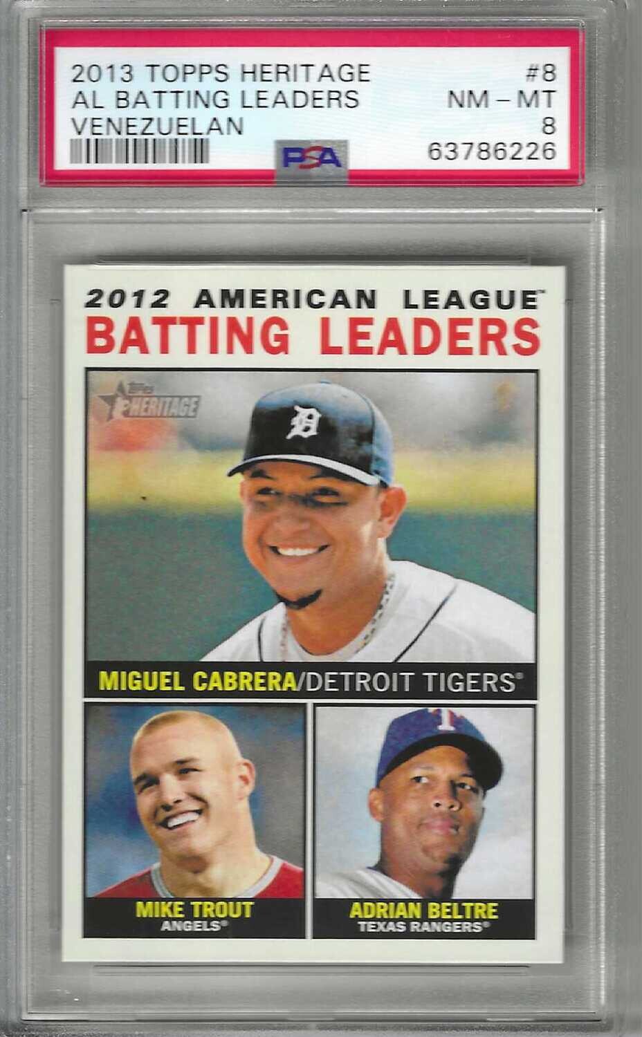 2013 Topps Heritage Venezuelan Variation Mike Trout AL Batting Leaders #8 PSA 8