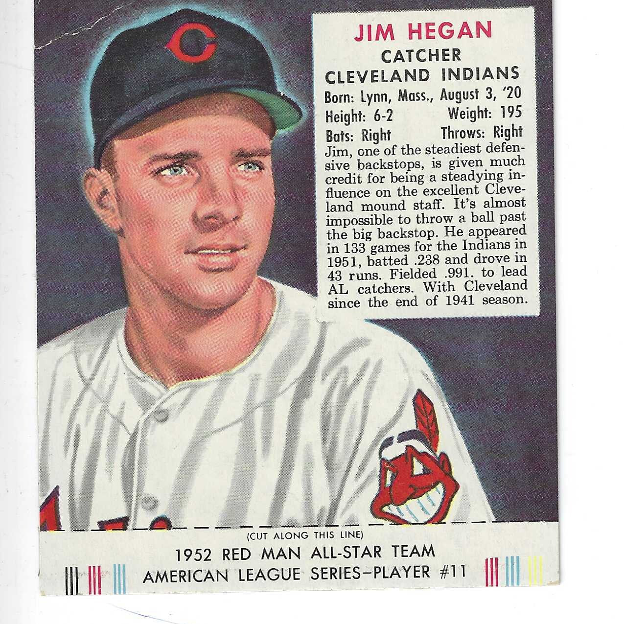 1952 Red Man Tobacco w/ Tabs #AL11 Jim Hegan VG/Ex
