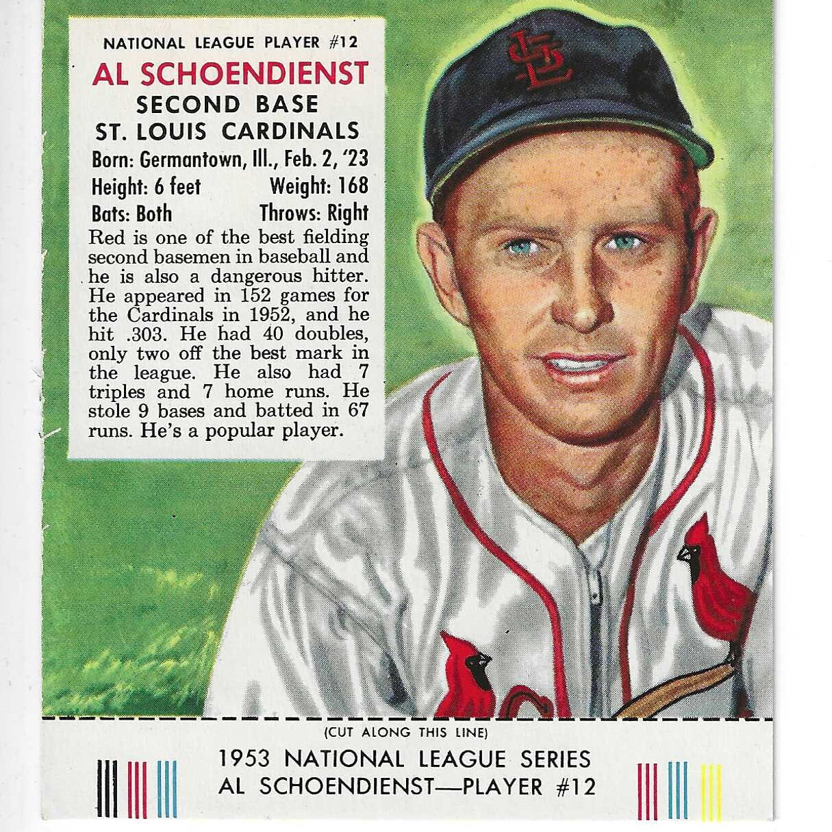 1953 Red Man Tobacco w/ Tabs #NL12 Red Schoendienst Ex/Mint