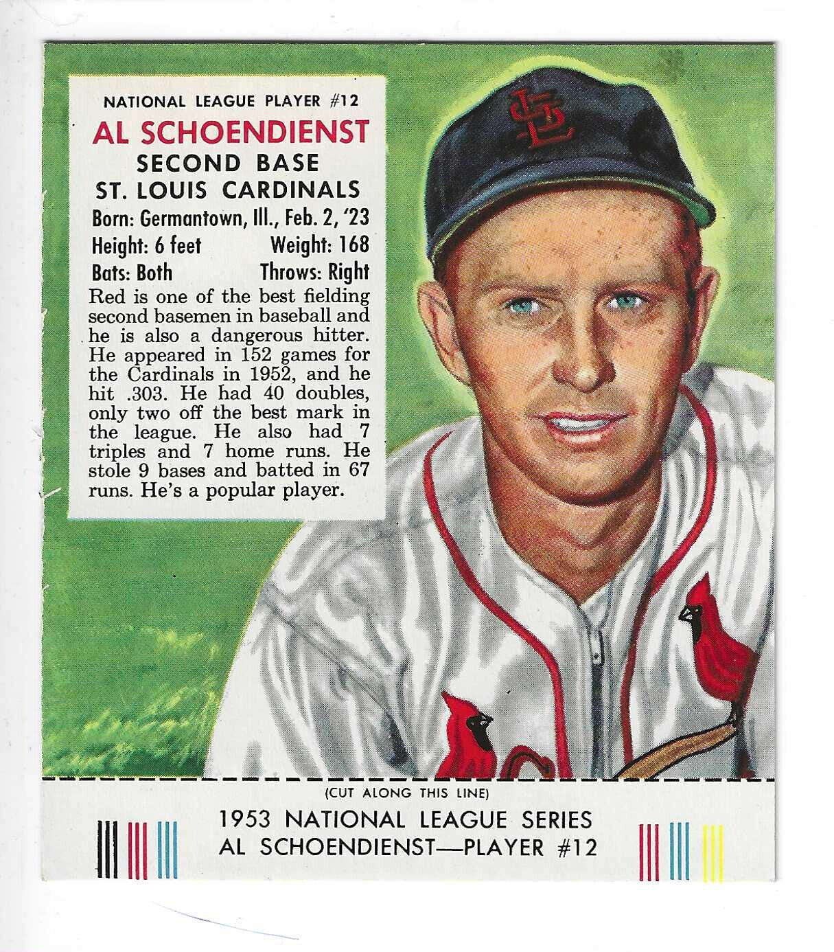 1953 Red Man Tobacco w/ Tabs #NL12 Red Schoendienst Ex/Mint