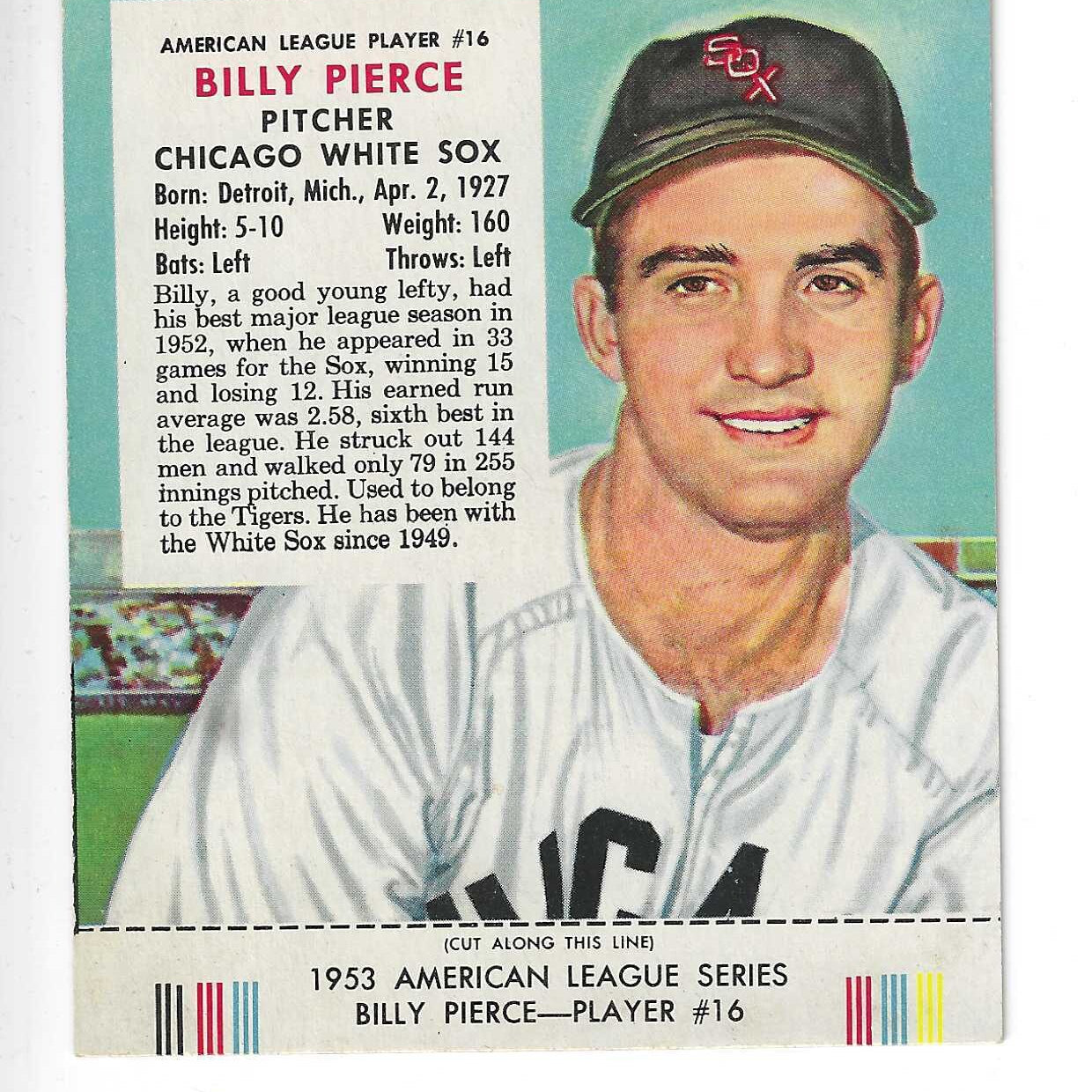 1953 Red Man Tobacco w/ Tabs #AL16 Billy Pierce Ex+