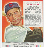 1953 Red Man Tobacco w/ Tabs #NL16 Hank Sauer Ex/Mint or better