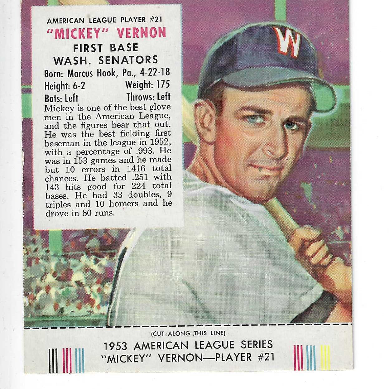 1953 Red Man Tobacco w/ Tabs #AL21 Mickey Vernon Ex/Mint