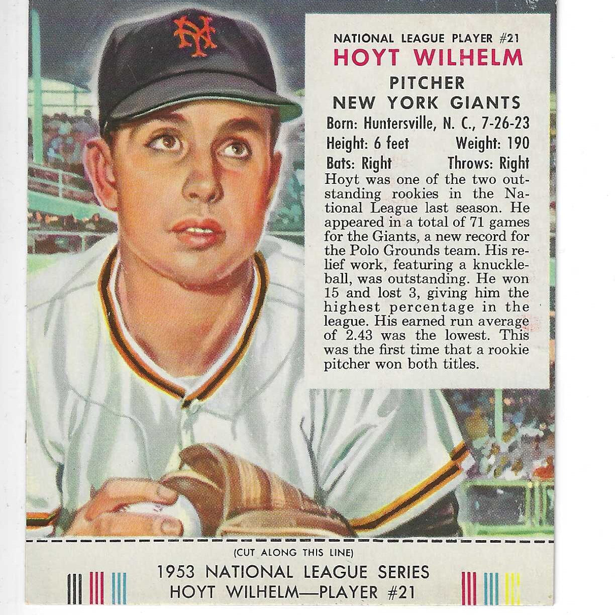 1953 Red Man Tobacco w/ Tabs #NL21 Hoyt Wilhelm Ex/Mint or better