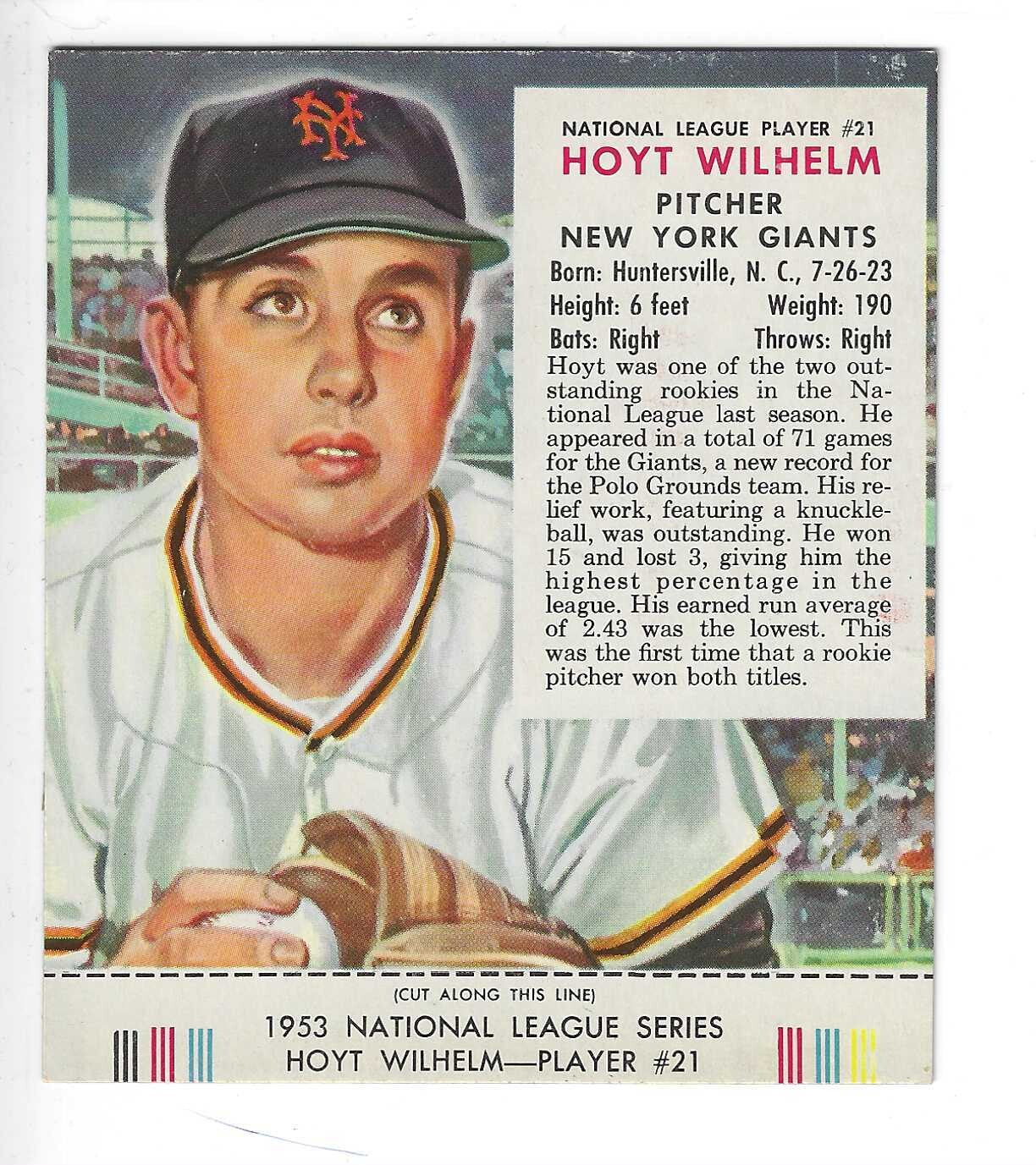 1953 Red Man Tobacco w/ Tabs #NL21 Hoyt Wilhelm Ex/Mint or better