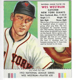1953 Red Man Tobacco w/ Tabs #NL20 Wes Westrum Ex/Mint