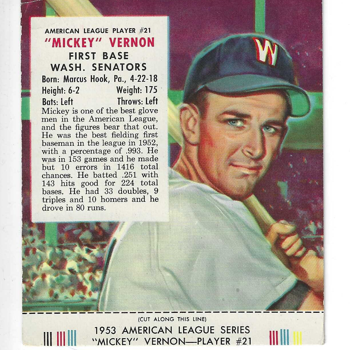 1953 Red Man Tobacco w/ Tabs #AL21 Mickey Vernon VG