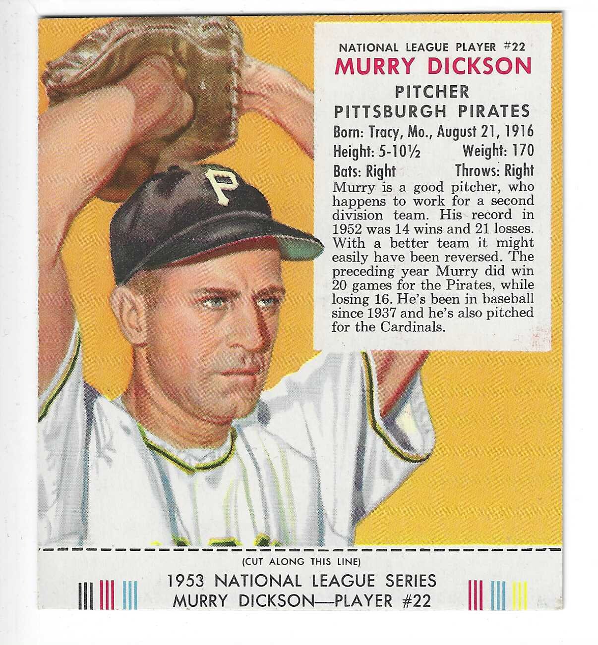 1953 Red Man Tobacco w/ Tabs #NL22 Murry Dickson Ex/Mint