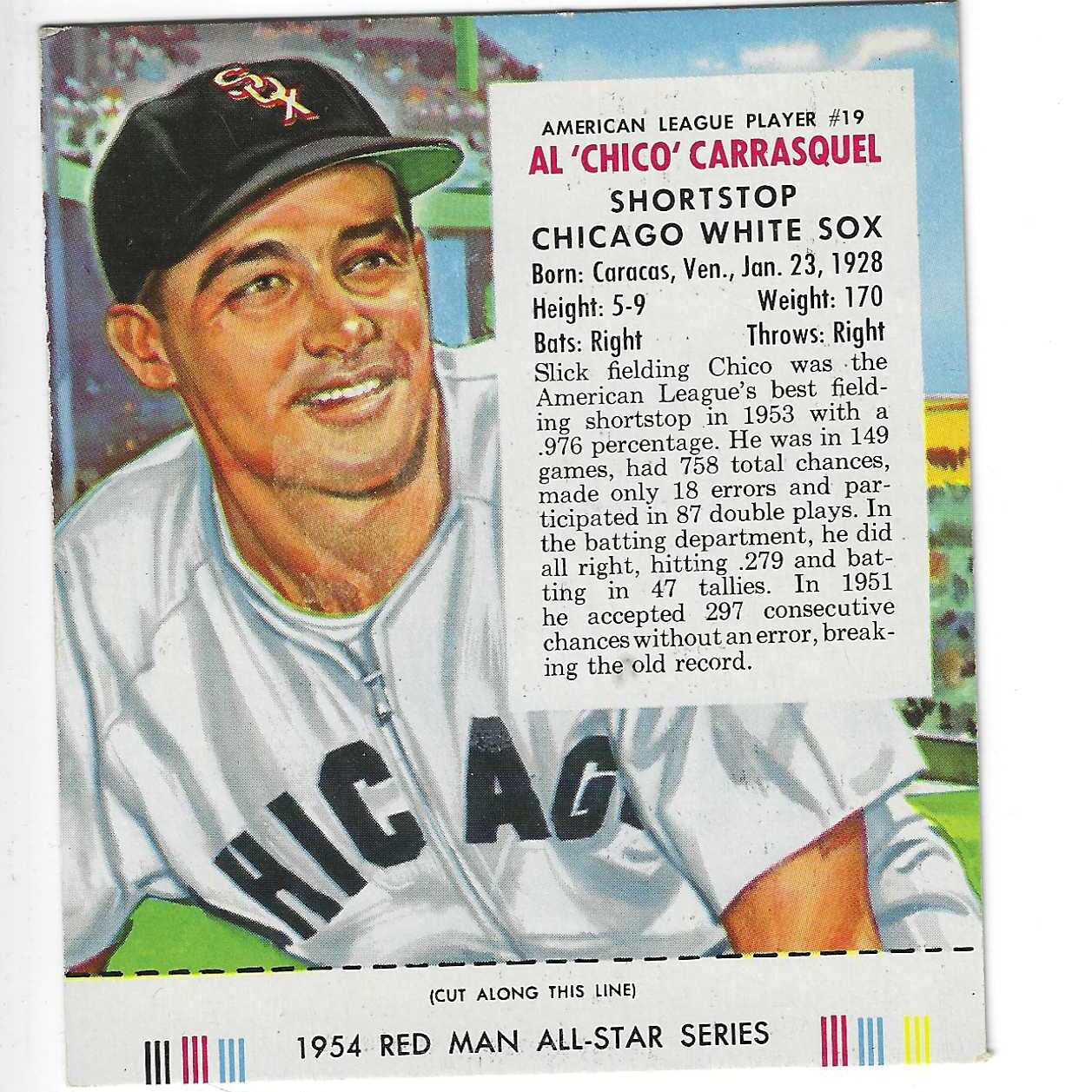 1954 Red Man Tobacco w/ Tabs #AL19 Chico Carrasquel Ex