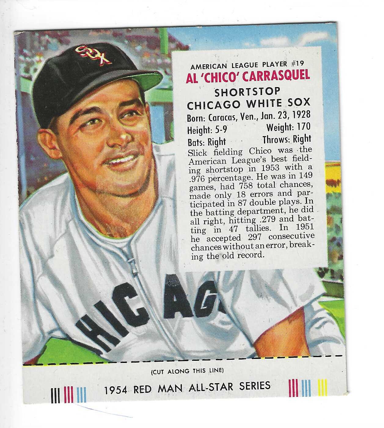 1954 Red Man Tobacco w/ Tabs #AL19 Chico Carrasquel Ex