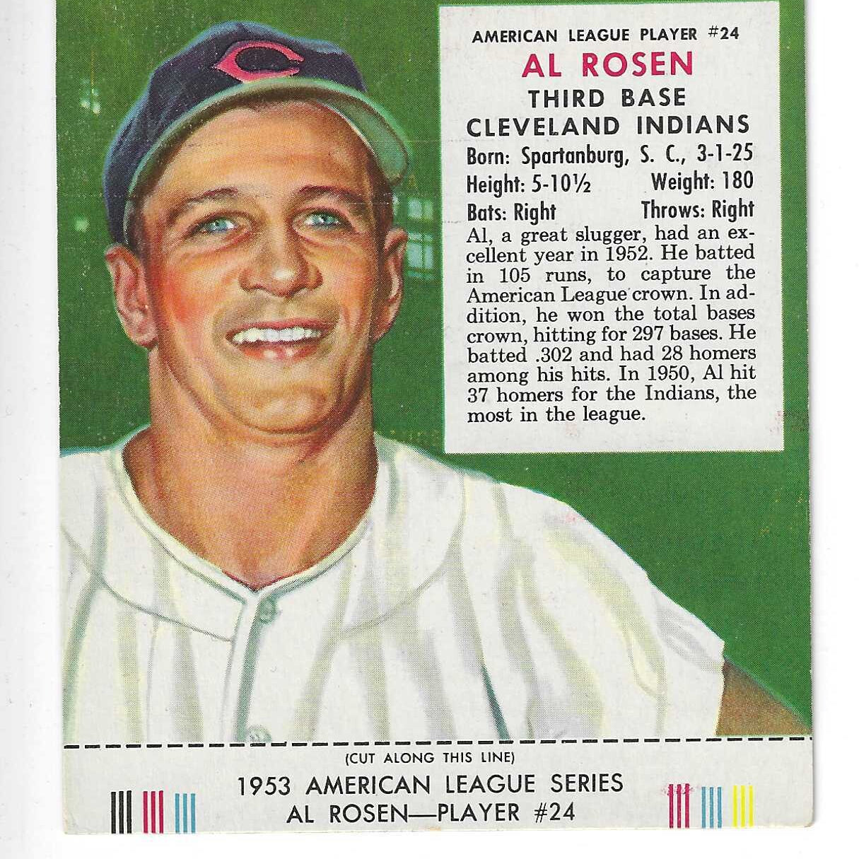 1953 Red Man Tobacco w/ Tabs #AL24 AL Rosen Ex/Mint