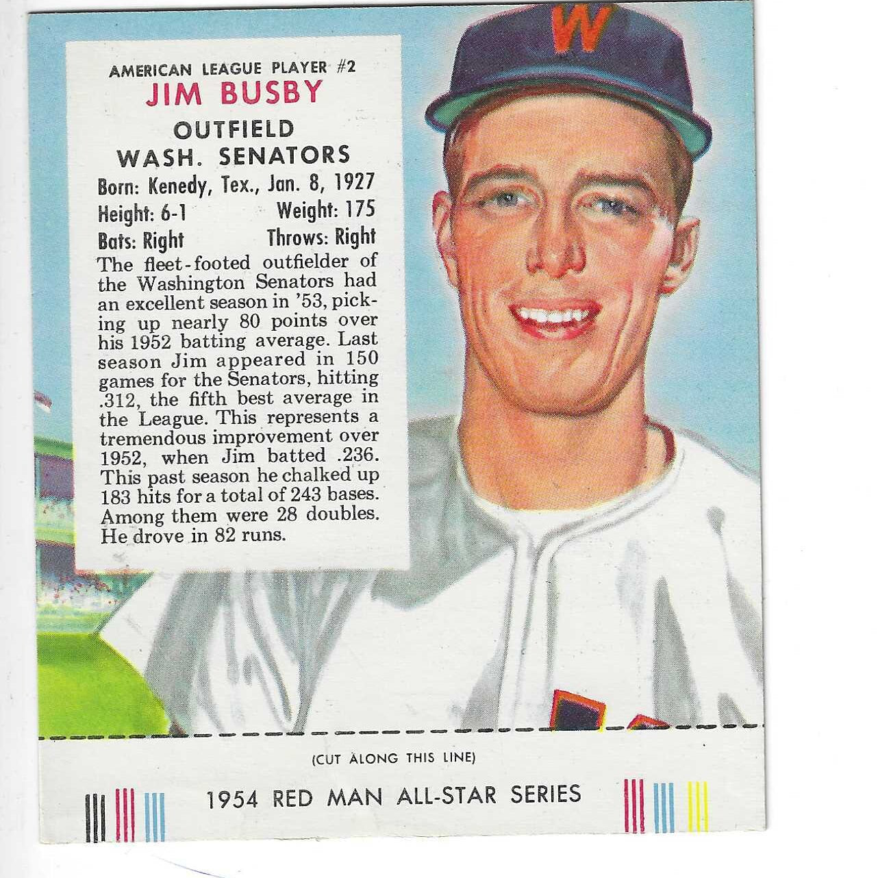 1954 Red Man Tobacco w/ Tabs #AL2 Jim Busby Ex