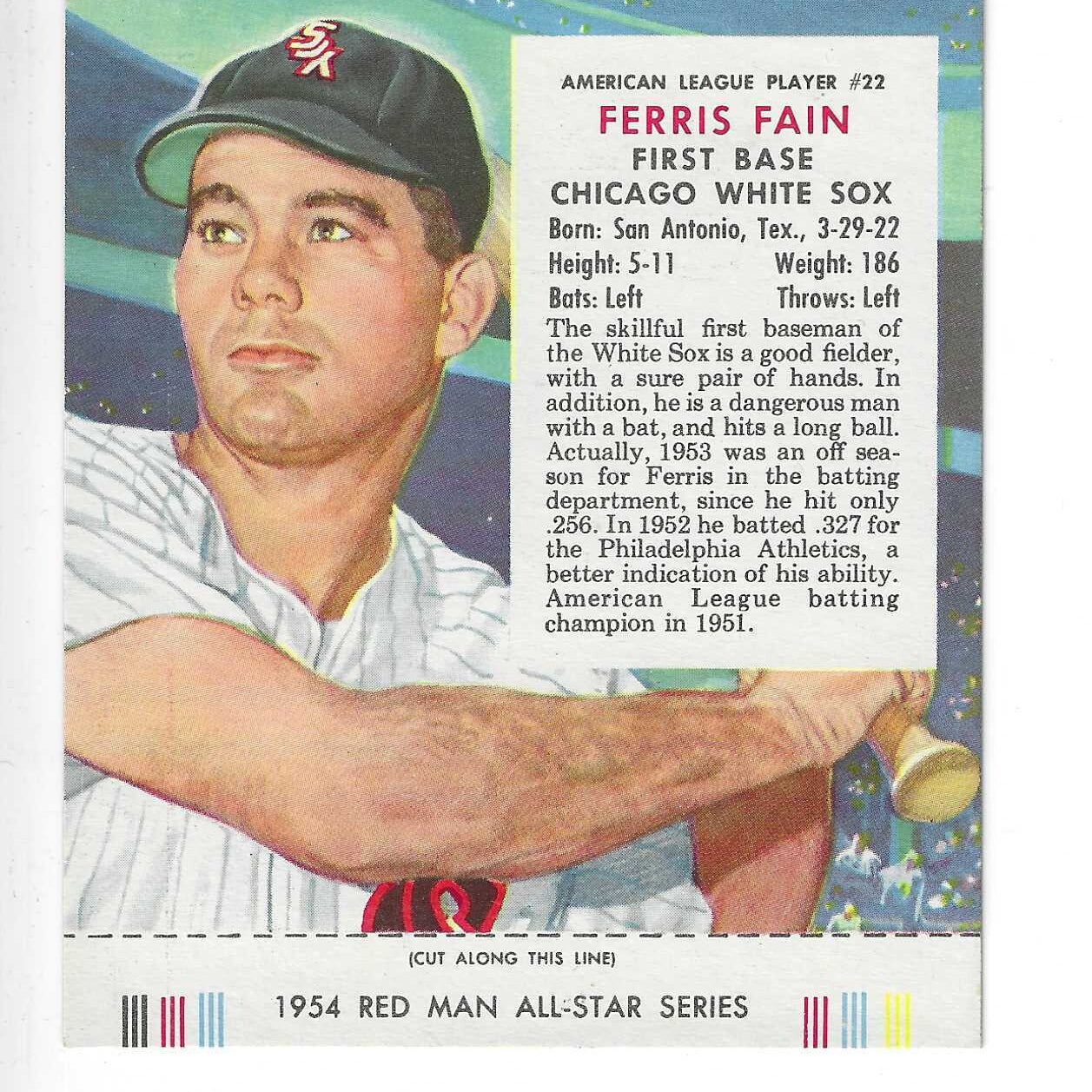 1954 Red Man Tobacco w/ Tabs #AL22 Ferris Fain Ex/Mint