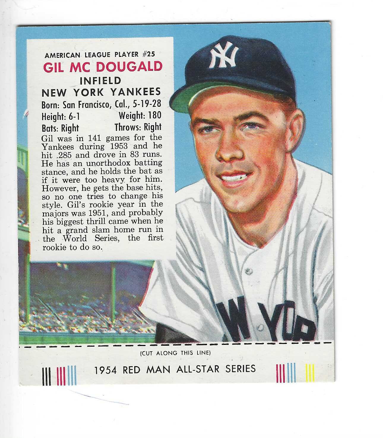 1954 Red Man Tobacco w/ Tabs #AL25 Gil McDougald Ex/Mint or better