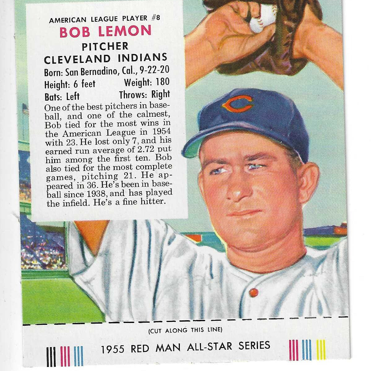 1955 Red Man w/ Tabs #AL8 Bob Lemon Ex/Mint or better