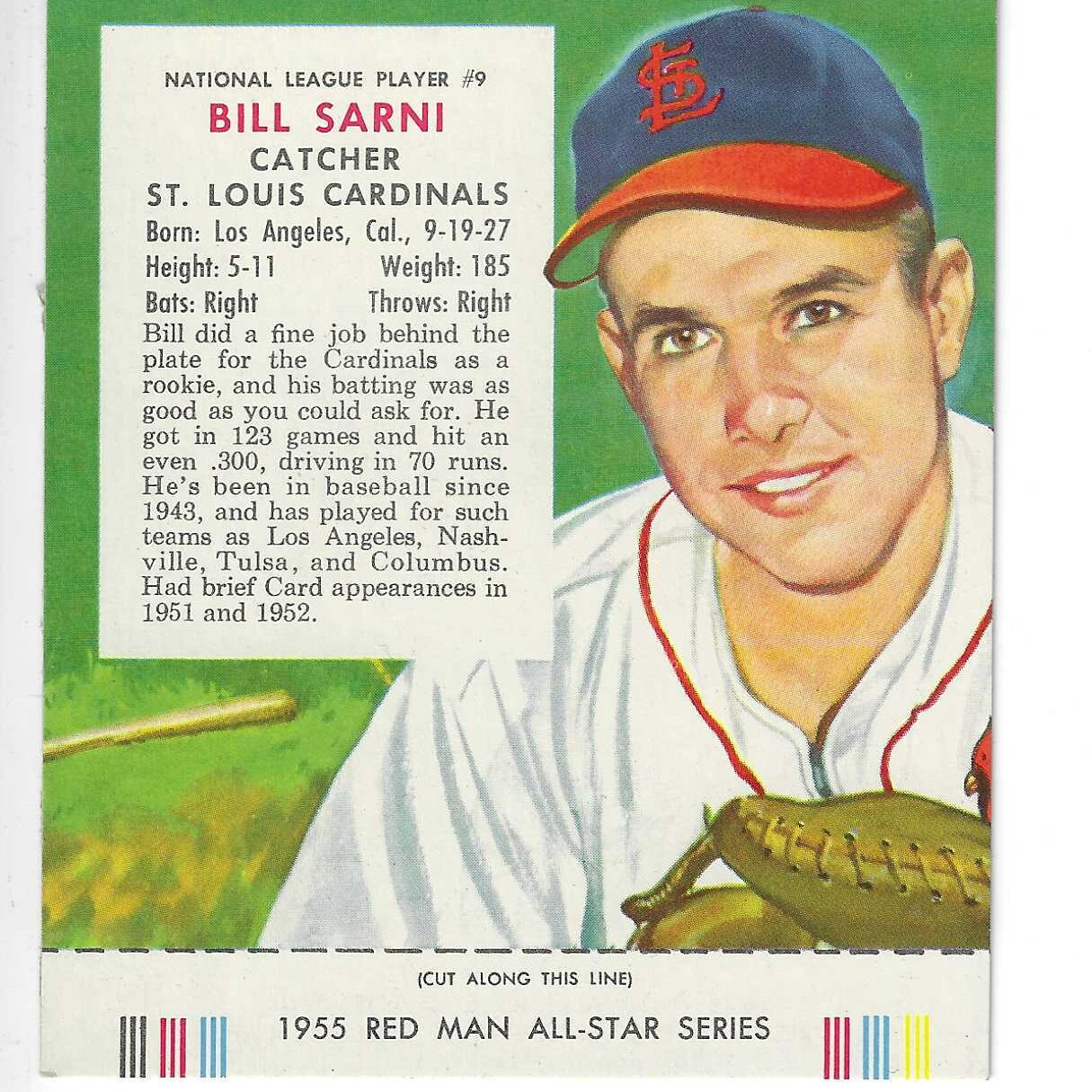 1955 Red Man w/ Tabs #NL9 Bill Sarni Ex/Mint or better