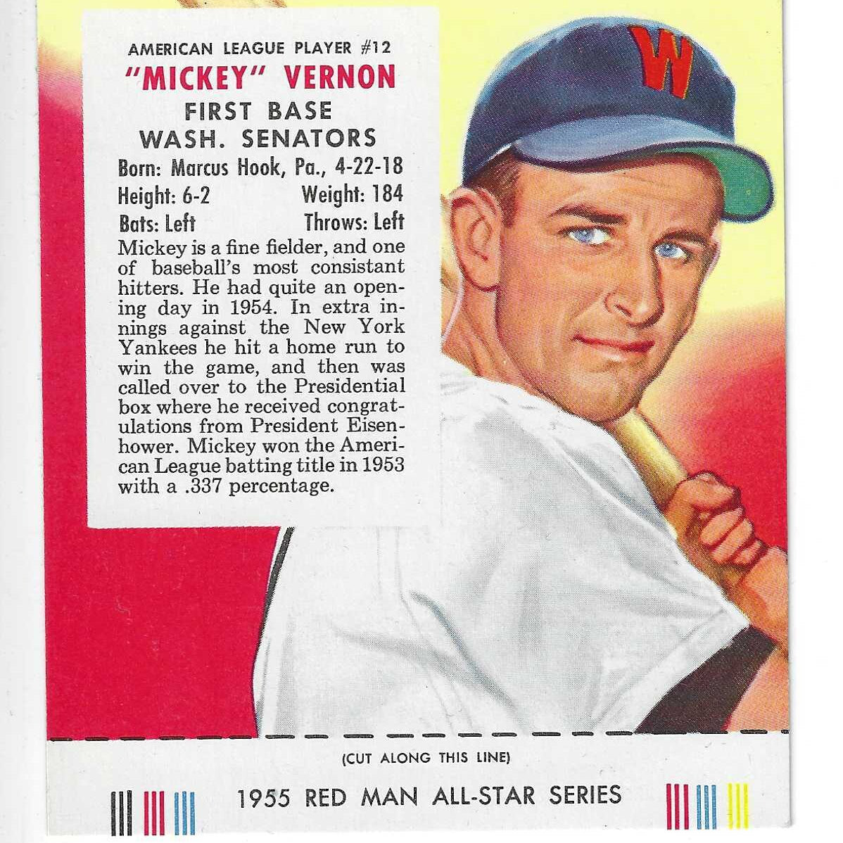 1955 Red Man w/ Tabs #AL12 Mickey Vernon Ex/Mint or better