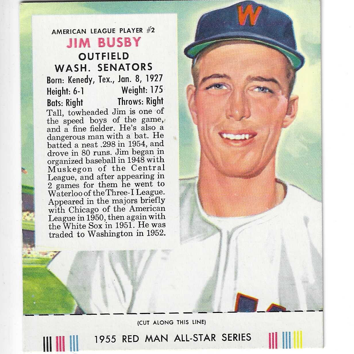 1955 Red Man w/ Tabs #AL2 Jim Busby Ex/Mint or better