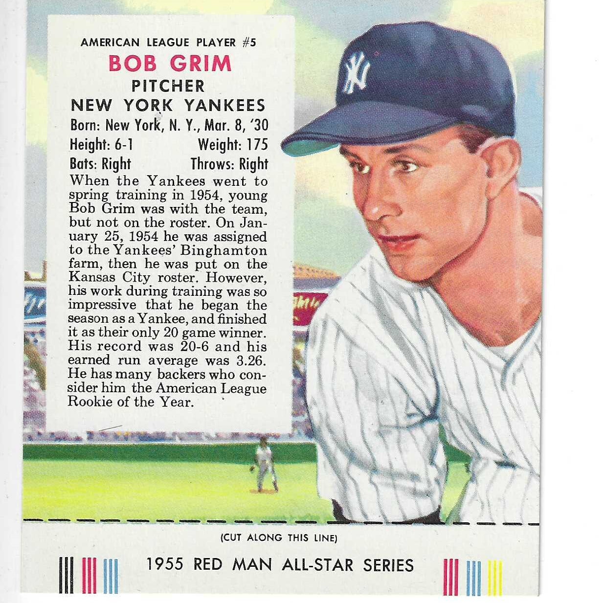 1955 Red Man w/ Tabs #AL5 Bob Grim Nr Mint