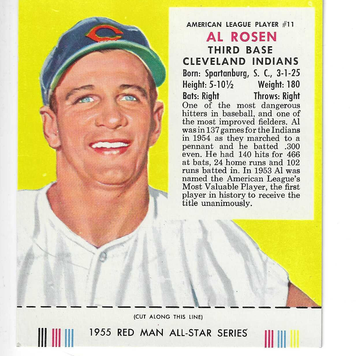 1955 Red Man w/ Tabs #AL11 Al Rosen Ex/Mint or better