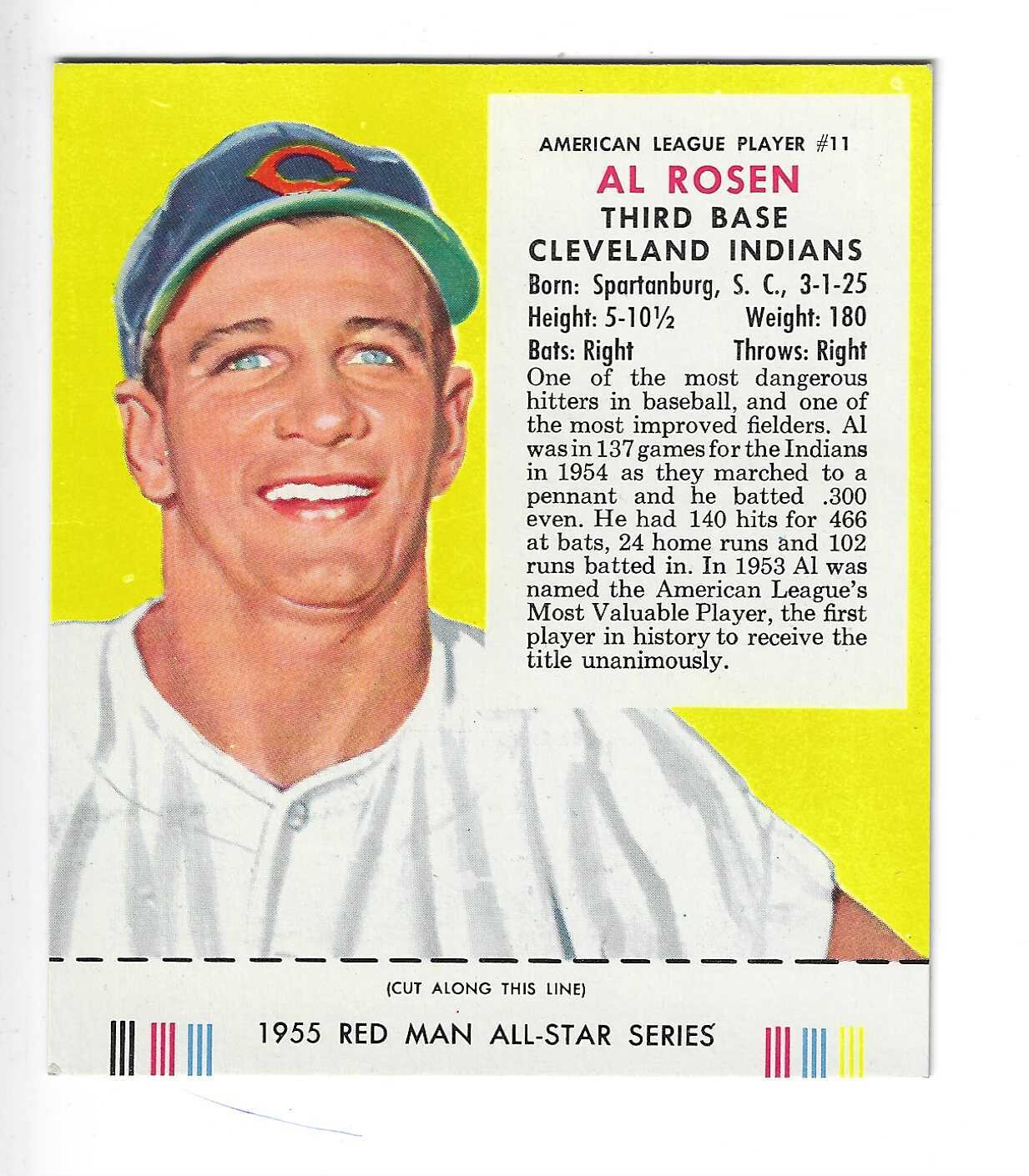 1955 Red Man w/ Tabs #AL11 Al Rosen Ex/Mint or better