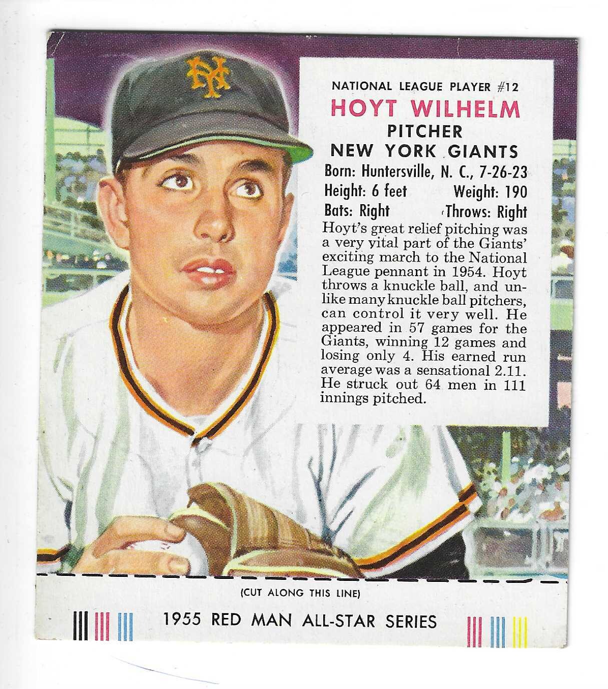 1955 Red Man w/ Tabs #NL12 Hoyt Wilhelm  Ex+