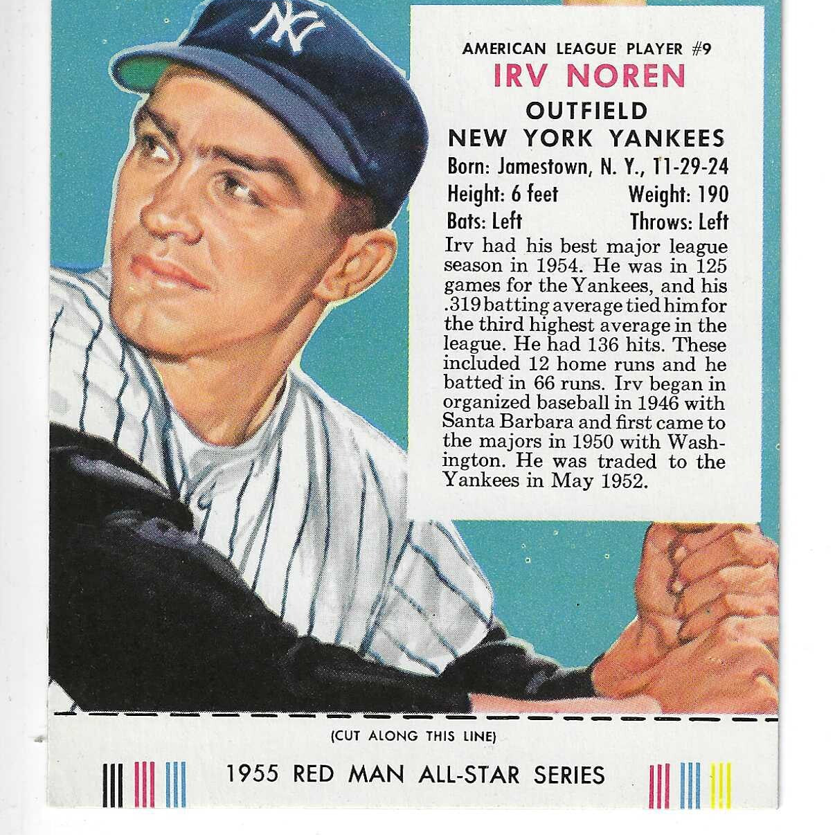 1955 Red Man w/ Tabs #AL9 Irv Noren Ex/Mint