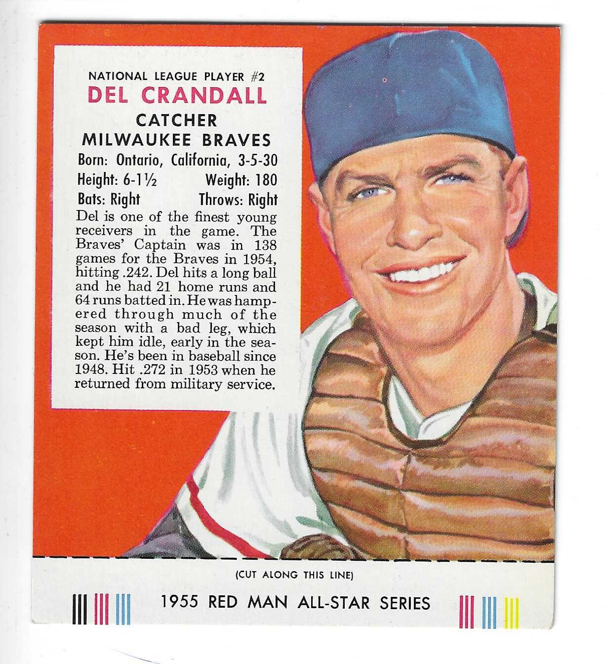 1955 Red Man w/ Tabs #NL2 Del Crandall Ex/Mint or better