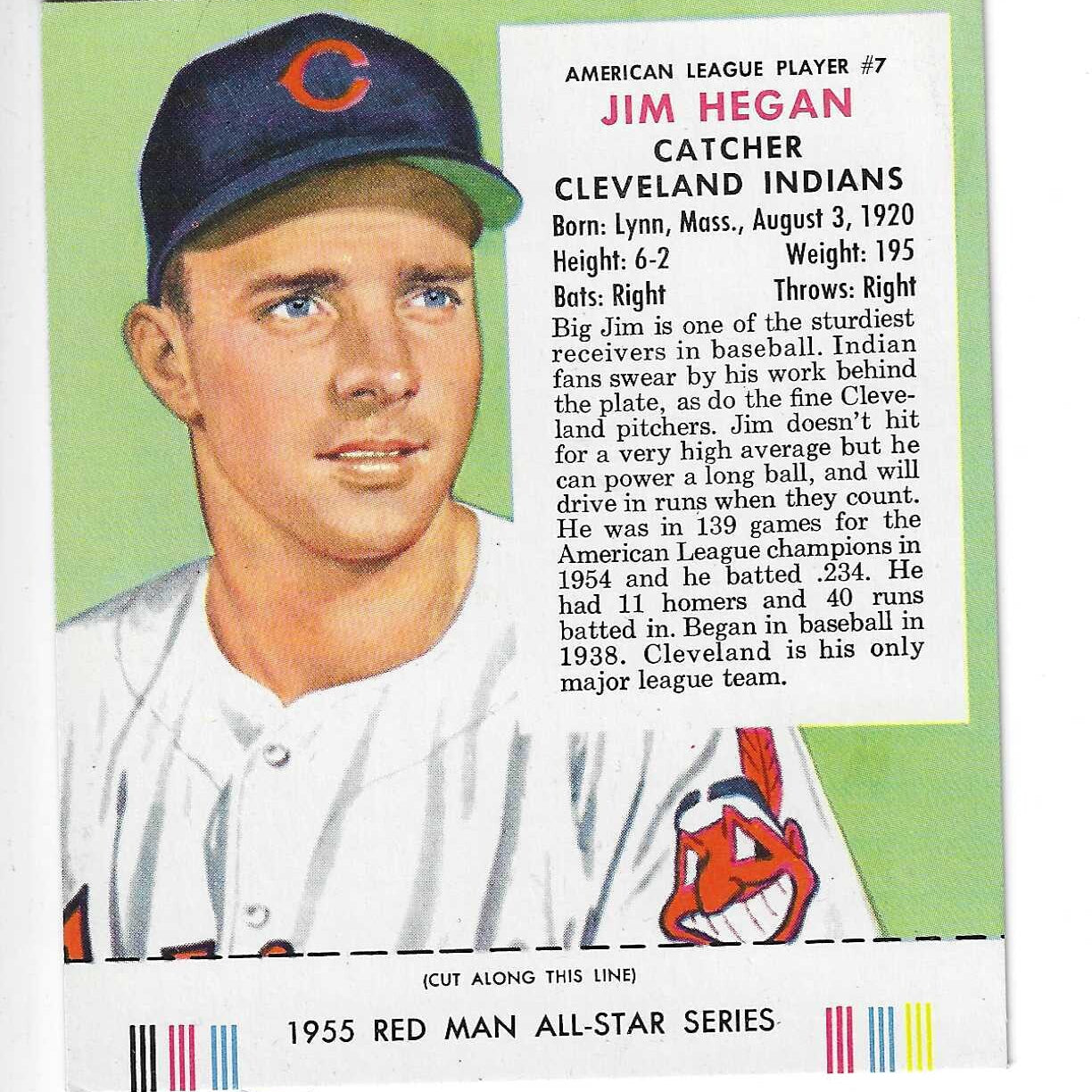 1955 Red Man w/ Tabs #AL7 Jim Hegan Ex/Mint or better