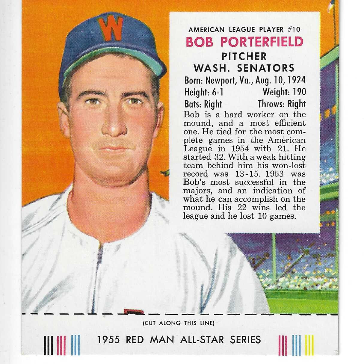 1955 Red Man w/ Tabs #AL10 Bob Porterfield Ex/Mint or better