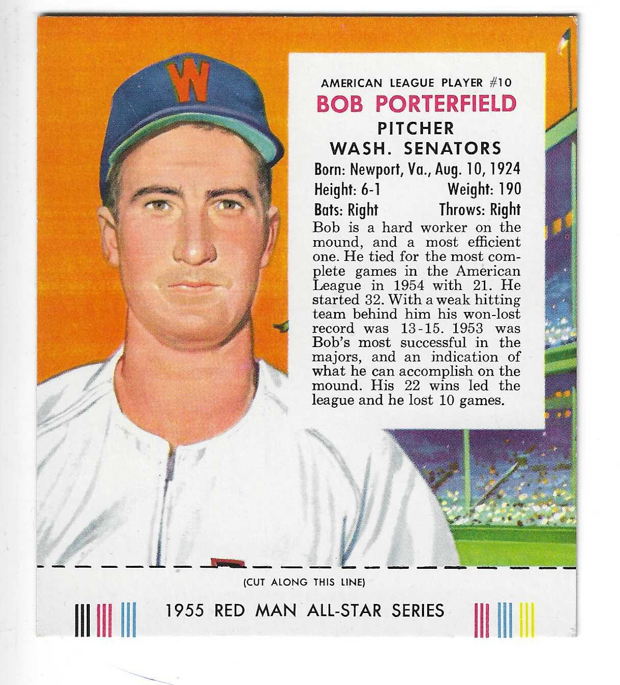 1955 Red Man w/ Tabs #AL10 Bob Porterfield Ex/Mint or better