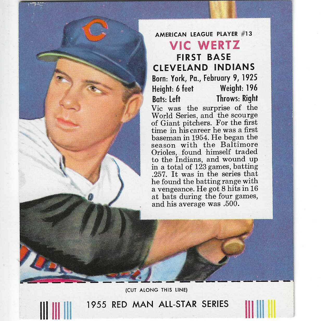 1955 Red Man w/ Tabs #AL13 Vic Wertz Ex/Mint